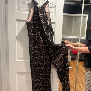 Jordan Black and Beige Lace Jumpsuit